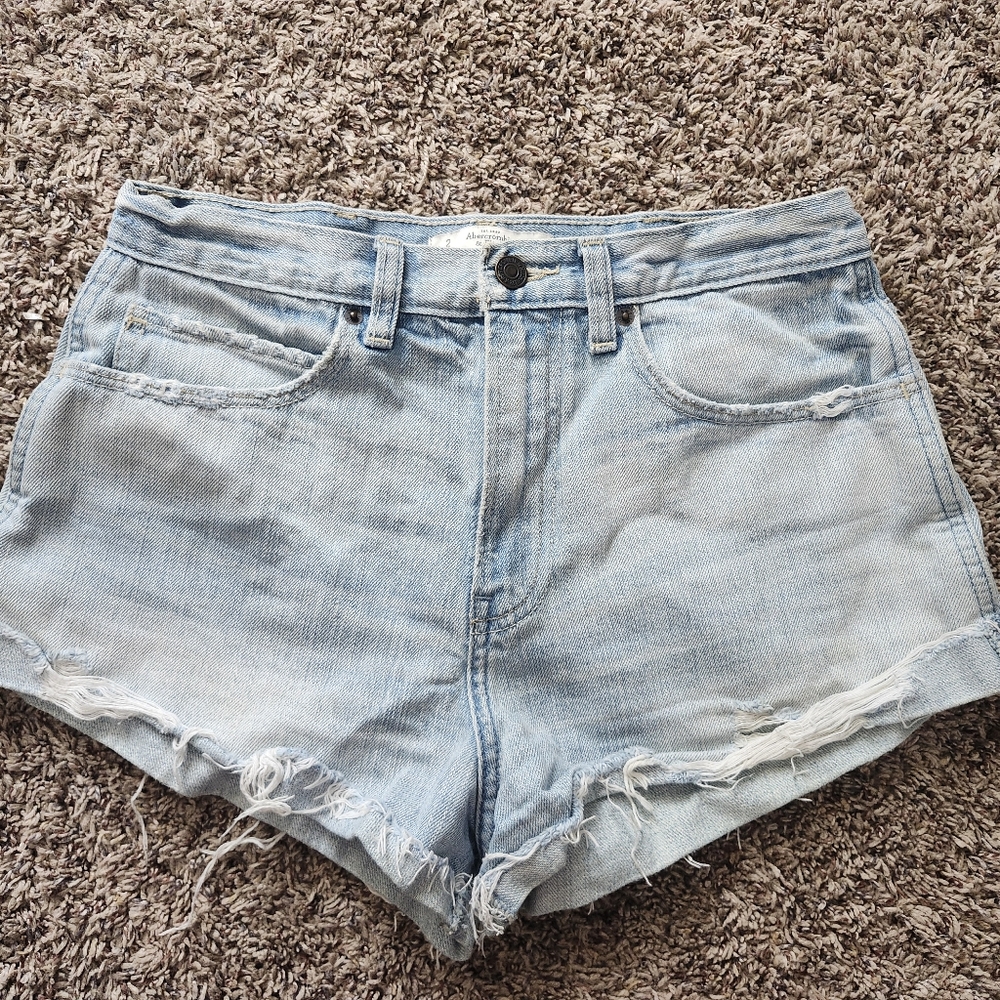 Distressed Light Blue Denim Shorts ABERCROMBIE